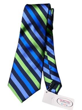Talbots Kids NWT boys navy blue green diagonal striped 100% silk tie